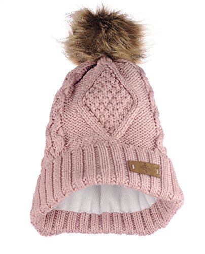 ANGELA & WILLIAM Women's Faux Fur Pompom Fleece Lined Knitted Slouchy Beanie Hat - Rose Pink