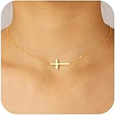XAYAH 925 Sterling Silver Cross Necklace for Women Dainty 14K Gold Plated Cute Sidways Faith Cross Pendant Choker Necklaces to Daughter Mom Simple Charm Chain Baptism Religious Easter Jewelry Gifts
