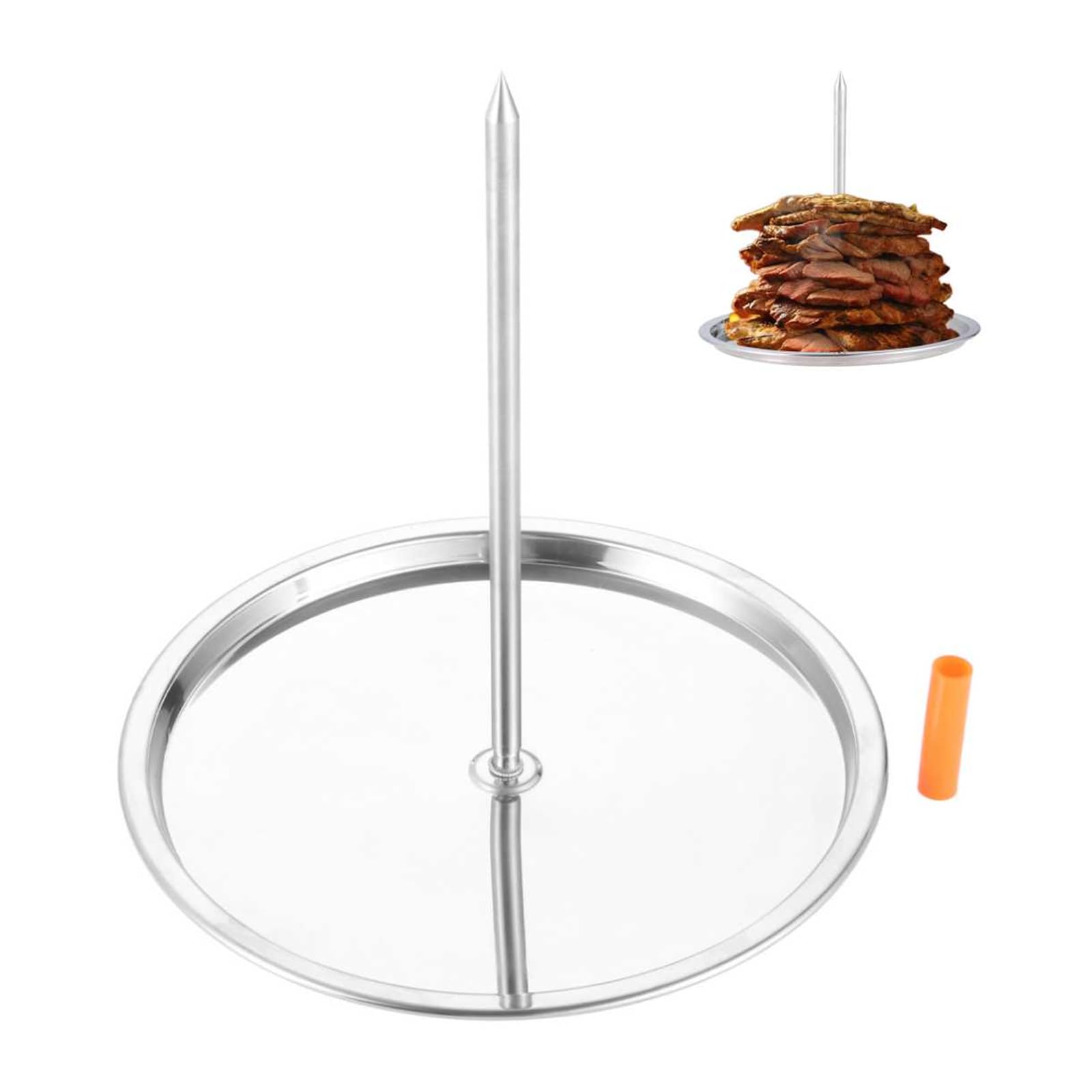 DRELD Vertical Kebab Skewer, BBQ Detachable Spike Meat Spit Stainless Steel Roaster Stand with Drip Tray for Broiler, Medium Chicken, Steak, Kebab, Shawarma, Doner, Gyros (7.6x7.68x8.6 Inch)