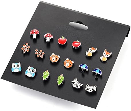 Aganippe 9 Pair Sets Cute Animals Hypoallergenic Nickel-free Stud Earrings Set For Kids Girl