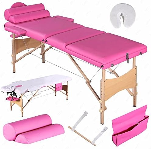 All Goodly 3 Fold 84" L Portable Massage Table/SPA Bed/Tattoo Bed+2 Bolster + Cradle + Hanger +Free Carry Case (PINK)