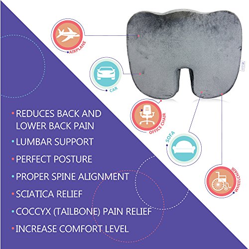 Everyday Medical Orthopedic Memory Foam Cushion, Coccyx Cushion For Wheelchair/ Car Seat/Office Chair, Back Posture Support Cushion, Cool Gel Cushion Relieves Pain in Lower Back, Coccyx, Sciatica