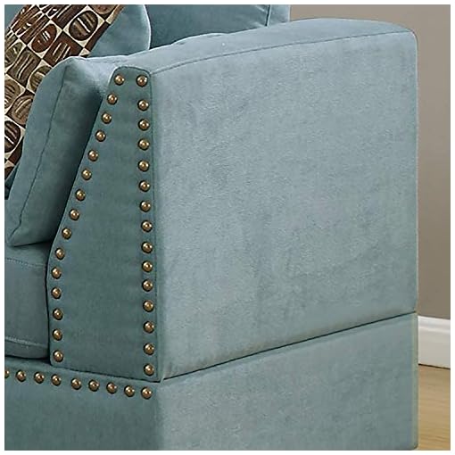 Poundex Bobkona Zenda Velvet 2 Piece Sofa and Loveseat Set, Hydra Blue