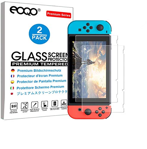 eoqo® Tempered Glass Screen Protector for Nintendo Switch 2017 Slim 9H Hardness HD Clear Bubble Free Anti-Fingerprint Oil Stain&Scratch Coating (2 Pack)