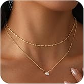 DIFOMI Gold Layered Necklace for Women,Dainty 14K Gold Plated Pendant Necklace Simple Charm Chain Choker Necklace Trendy Jewelry for Women