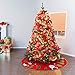 Unomor 42 inch Christmas Tree Skirt with Reindeer, Snowman, Christmas Tree and Snow Flakes for Christmas Decoration Red
