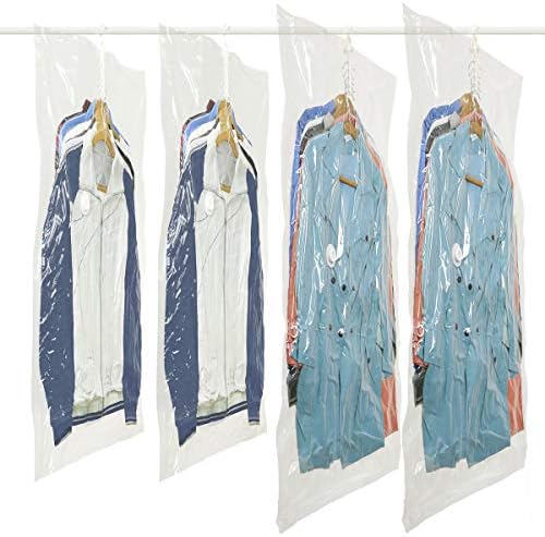 Fullplus Hanging Vacuum Storage Bag, Set of 4 (2 Long 53"x27" + 2 Short 41"x27") Space Saver Bags for Clothers, Vacuum Seal Clear Bags for Clothes, Suits, Dress or Jackets, Closet Organizer