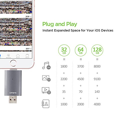 iPhone Flash Drive 64GB, Omars OTG USB 3.0 External Storage Memory Stick Adapter Expansion Compatible with iPhone, iPad, iPod, Mac and PC [Apple MFI Certified] (64G, Space Grey) - Thumbnail 4