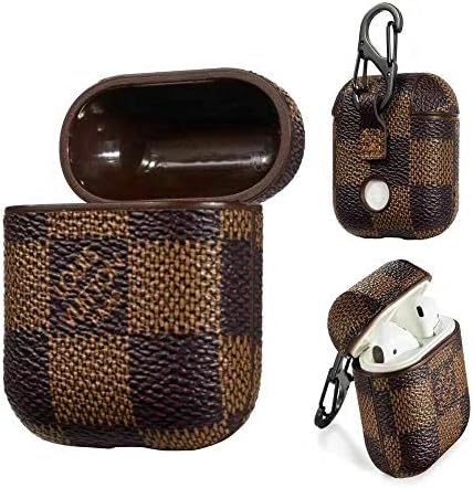 Fit for Airpods 1&2 Case,Cute 3D Luxury Leather Shockproof Cover Designer Skin Kits Keychain,Cool Fun Funny Fashion Design Stylish Case for Girls Women Ladies (Brown lv Paris)