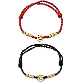 GOMAKERER 2 Pcs 2 Colors Chinese Style Red Rope Coin Bracelets, Adjustable Hand String Hand-Woven Copper Lucky Bracelets Feng Shui Woven Bracelet for Men Women
