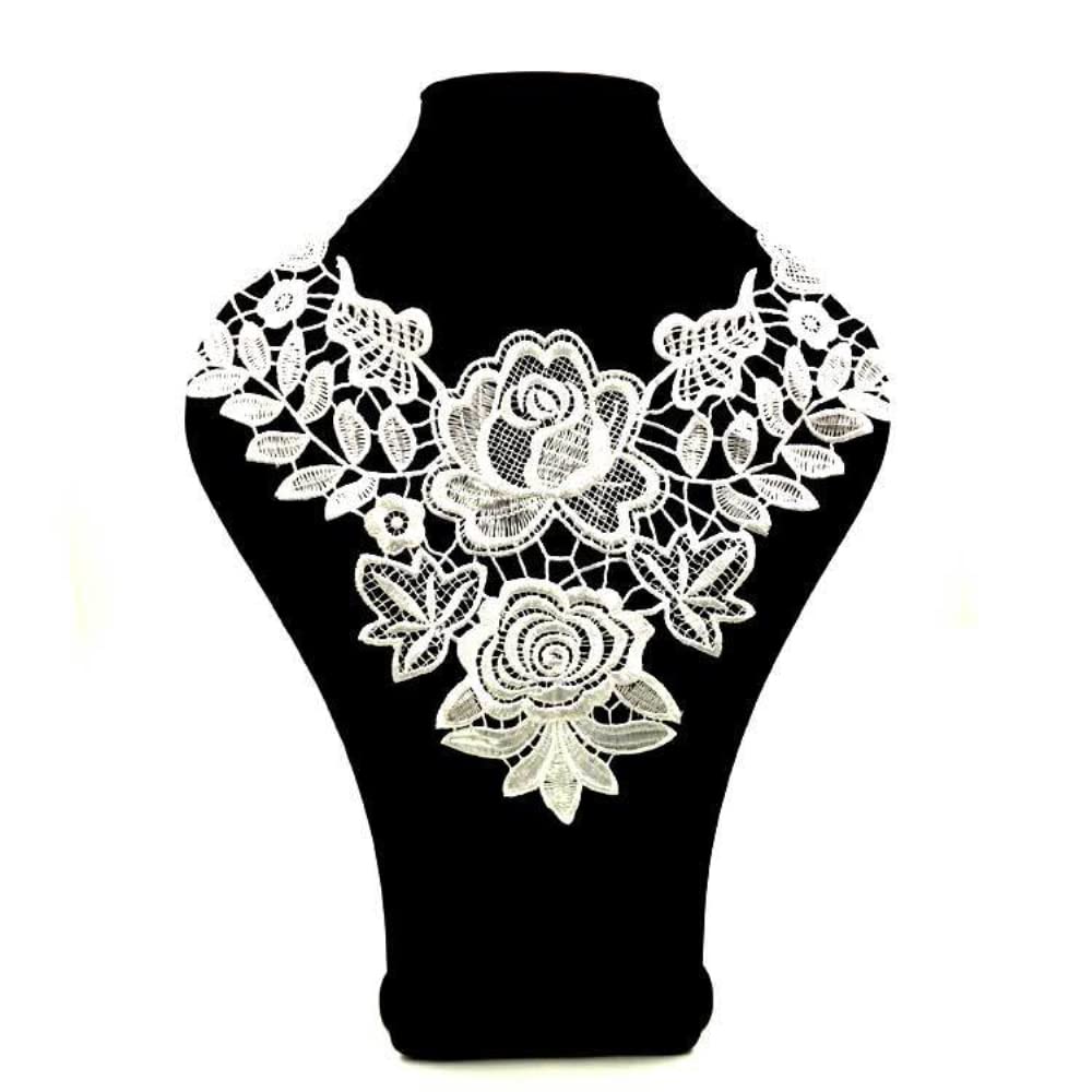 Embroidery Lace Trim Crochet Lace Patch Lace Motif Applique Patches Insert Collar, Embroidered Flowers Lace Collar Applique for Sewing Craft Costume Wedding Dress Wedding Dress Decoration, White