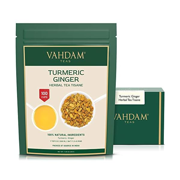 VAHDAM, Kurkuma Ingwer KrÃ¤utertee Tisane (100g) 100% NatÃ¼rliche Zutaten | Kurkuma Tee Und Ingwer Tee | Als HeiÃ- Oder Eistee AufbrÃ¼hen | Loser Tee