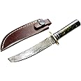 TheBoneEdge 6" Damascus Fixed Blade Black Resin Handle Hunting Knife With Sheath