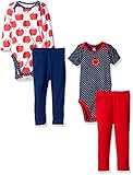 Gerber Girls' 4 Piece Bodysuit and Pant Set, Apple, 6-9 Months