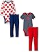 Gerber Girls' 4 Piece Bodysuit and Pant Set, Apple, 6-9 Months