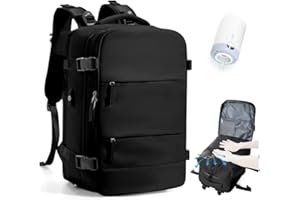 VGCUB Vacuum Backpack Travel with Electric Pump Vacpack System Storage Compression Carry on Laptop Work Business Waterproof College Bags Casual Daypack Backpacks for Women Men Black