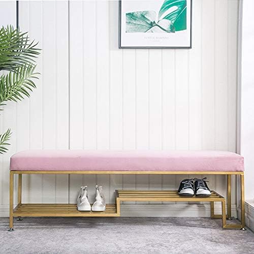 ベンチシート収納 ベビー マタニティ 靴ベンチ ゴールド脚 シューズラック メタルフレーム 簡単な組み立て 省スペース 廊下で埋め収納ベンチ 廊下玄関用 色 ピンク Diy 工具 ガーデン サイズ 100x35x45cm Bw7t8