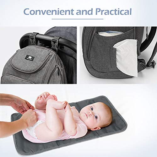 Backpack Diaper Bag, Meinkind Baby Diaper Bag Backpack for Mom, with Diaper Changing Pad, Built-in Wet Bag for Cloth Diapers, Insulated Pockets, and Stroller Straps, Gray