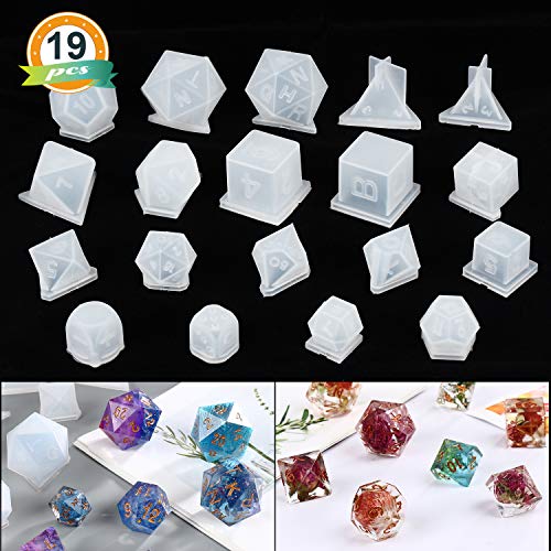 image for LET'S RESIN 19 Styles Resin Dice Molds Set,Polyhedral Game Dice Molds 