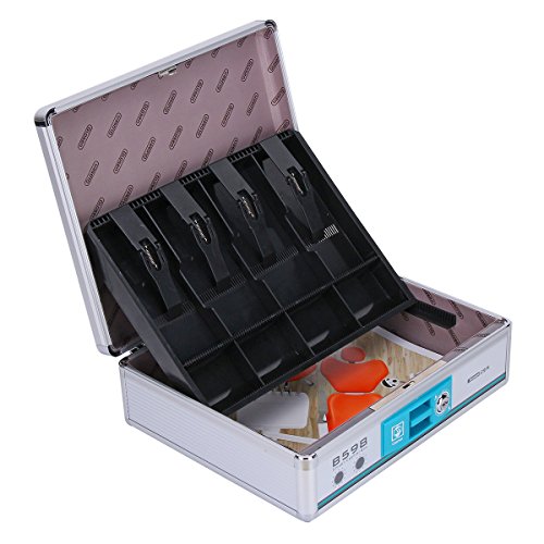 AZDENT Large Locking Cash Box with Money Tray Slots Safe Money Box with Keys13.2×10.8×4.3 inch
