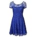 Amoluv Women Round Neck Short Sleeve Pleated Lace Slim Dress