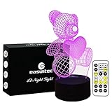 Night Lights for Kids Teddy Bear 7 Colors Change with Remote 3D Nightlight Help Kids Fell Safe at Night or As A Gift Idea for Women or Girls by Easuntec (Teddy Bear Heart)