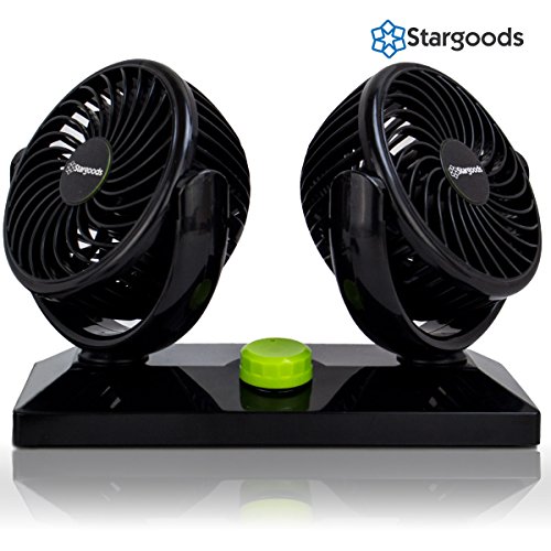 Car Fan Dual Head 360 Degree Rotation, Variable Speed 12V Auto Air Cooling