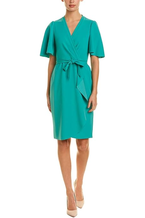 donna morgan flutter sleeve faux wrap dress