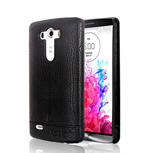 G3 Case, Pierre Cardin Premium Genuine Leather Lightweight Slim Snap On Hard Back Cover For LG G3 Black