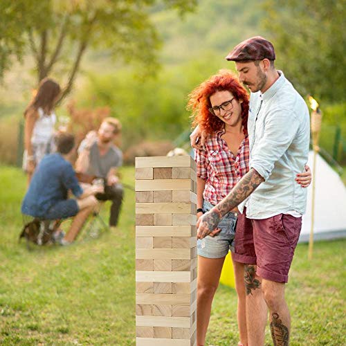 Giant Tumbling Timbers, Gentle Monster Wooden Toppling Tower, Classic Outdoor Games Stacking Toys for Adult Kids Family, Jumbo Hardwood Blocks Lawn Games 56Pcs 5 Feet