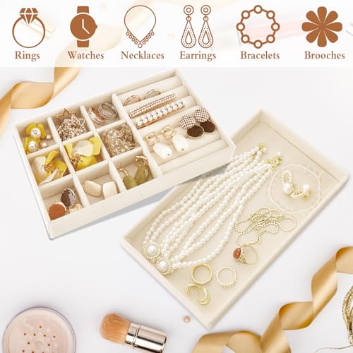 6 Velvet Jewellery Trays for Drawers for Storing/Displaying Jewellery, Jewellery Storage Drawer with 6 Different Styles, Jewellery Storage Tray for Ring/Necklace/Bracelet (Beige)