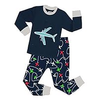 Dearbee "plane" little boys 2 Piece Pajama 100% Cotton(Size 2-7 Years) (7T, dark blue)