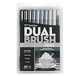 Tombow Dual Brush Pen Art Markers, Grayscale, 10-Pack
