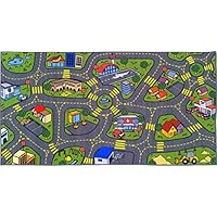 Jungtier KCP010032-2x5 Fun Time Retro City Traffic Car Road Map Educational Learning & Game Area Rug Carpet for Kids and Children Bedrooms and Playroom, 2