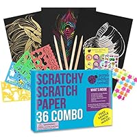 Purple Ladybug Novelty Scratch Paper Combo Art Set for Kids: 36 Big Sheets, 18 Sheets Rainbow +9 Gold+9 Holographic Silver! Includes 4 Stylus Scratchers & Stencils! Fun Art Supplies for Kids!