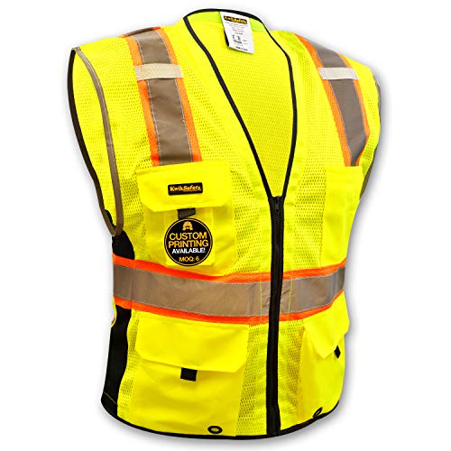 KwikSafety (Charlotte, NC) BIG KAHUNA Class 2 ANSI Safety Vest OSHA High Visibility Reflective Stripes Heavy Duty Mesh Pockets and Zipper Hi-Vis Construction Work Hi-Viz Surveyor Mens Yellow L/XL