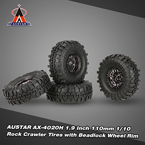 Goolsky 4Pcs AUSTAR AX-4020C 1.9 Inch 110mm 1/10 Rock Crawler Tires with Beadlock Wheel Rim for D90 SCX10 AXIAL RC4WD TF2 RC Car