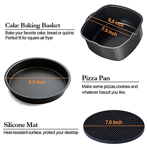 Square Air Fryer Accessories 11 pcs with Recipe Cookbook Compatible for Philips Air Fryer, COSORI and other Square AirFryers and Oven, Deluxe Deep Fryer Accessories Set of 12-8 inch