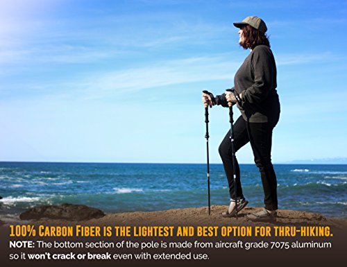 Ryno Tuff Trekking Poles, Durable 100% Carbon Fiber Hiking Pole With Natural Cork Handles and Extended EVA Grips, Ultralight, Expandable, Collapsible, Foldable - For Hiking, Walking, Skiing - Set of 2