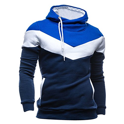 Nueva Otono Invierno mosaico con capucha delgado grueso sudadera de vellon ropa de hombre Azul marino...