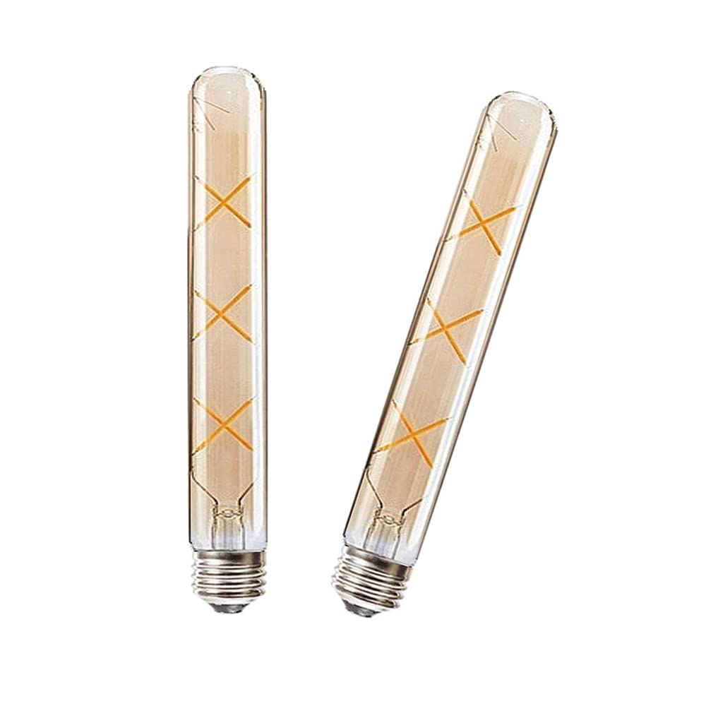 ZYUJIA E27 T30-225mm LED Edison Vintage Filament Bulbs 6W(50W Halogen Bulb Equivalent) 500LM Warm White 2700K Not Dimmable E27 Amber Glass Retro Tuber Lamp,2Packs