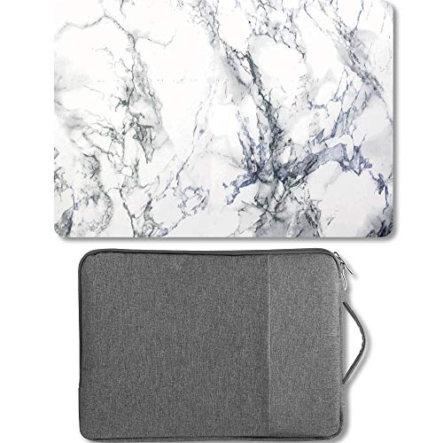 GMYLE MacBook Air 13 Inch Case A1466 / A1369 Older Version 2010-2017 2 in 1 Bundle, Hard Plastic Shell Cover and 13-13.3 Inch Carrying Sleeve Bag with Handle - White Marble Set