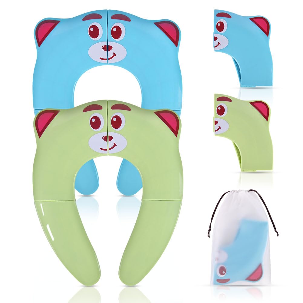 HOTUT Folding Travel Toilet Seat, 2 Folding Travel Potty Seat for Boys and Girls with Toilet Training Reward Chart,Folding Toilet Seat with Storage Bag,Folding Potty Training Seat for Kids