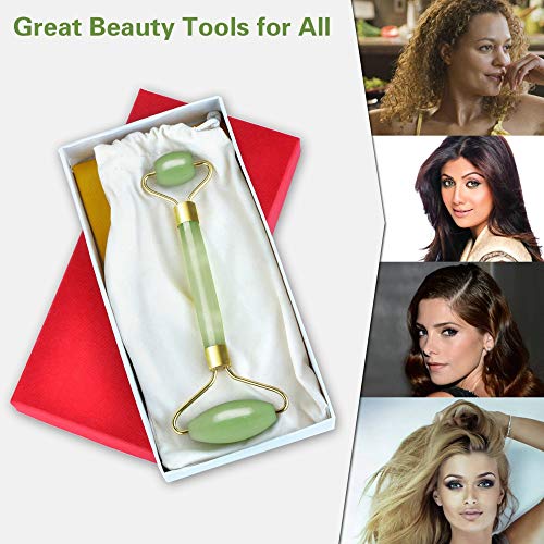 Jade Roller for Face, Deyace Gua Sha Scraping Massage Tool Anti-aging 100% Natural Jade Stone - Lymphatic Drainage, Wrinkle, Puffiness, Therapy with Magnetic Case (2) - Thumbnail 2