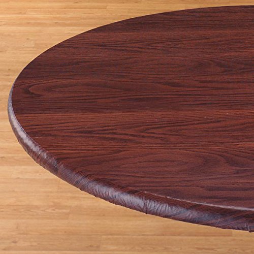 Violet Linen Woodgrain Elastic Round Table Cover, Small, Mahogany Wood