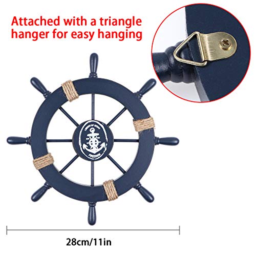MDLUU-Wooden-Ship-Wheel-Wood-Anchor-Decor-11-Ship-Rudder-Decor-13-Anchor-Wall-Hanging-Ornament-for-Mediterranean-Nautical-Room-Party-Decor-Pack-of-2-Navy-Blue MDLUU Wooden Ship Wheel, Wood Anchor Decor, 11" Ship Rudder Decor, 13" Anchor Wall Hanging Ornament for Mediterranean Nautical Room, Party Decor, Pack of 2 (Navy Blue)