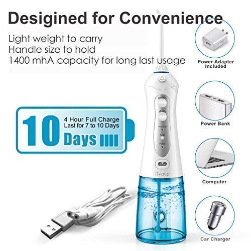 iTeknic Water Flosser for Teeth, 300ml Professional Cordless Dental Oral Irrigator with 5 Jet Tips Teeth Cleaner for Braces, 3 Modes, IPX7 Waterproof for Home Travel, USB Rechargeable