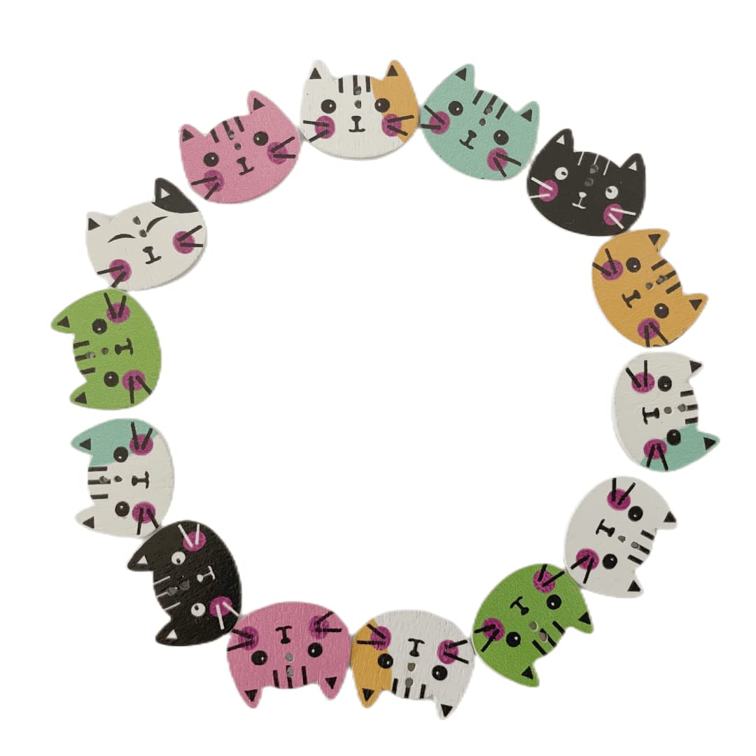 Norinoya 50Pcs Cat Wooden Buttons for Crafts, Mixed Wood Buttons for Sewing DIY Cloth,Buttons for Sewing Knitting Arts Crafts DIY Handmade
