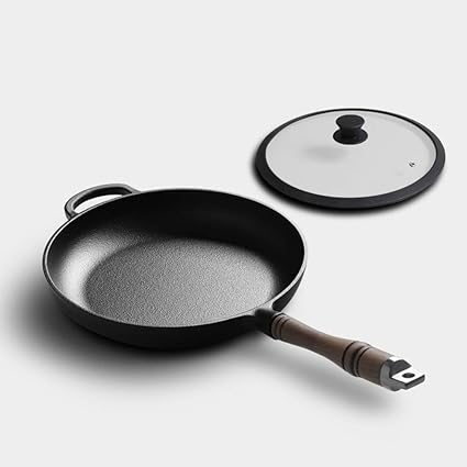 Sartenes de Hierro Fundido Antiadherente Redonda con Tapa y Mango de ...