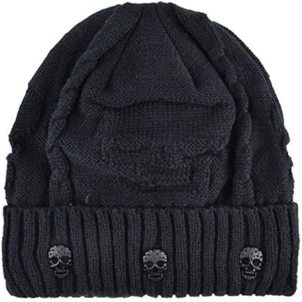 Biker Skull Cap Beanie - Black Knit Helmet Liner Hat For Men Women Motorcycle Gothic Style